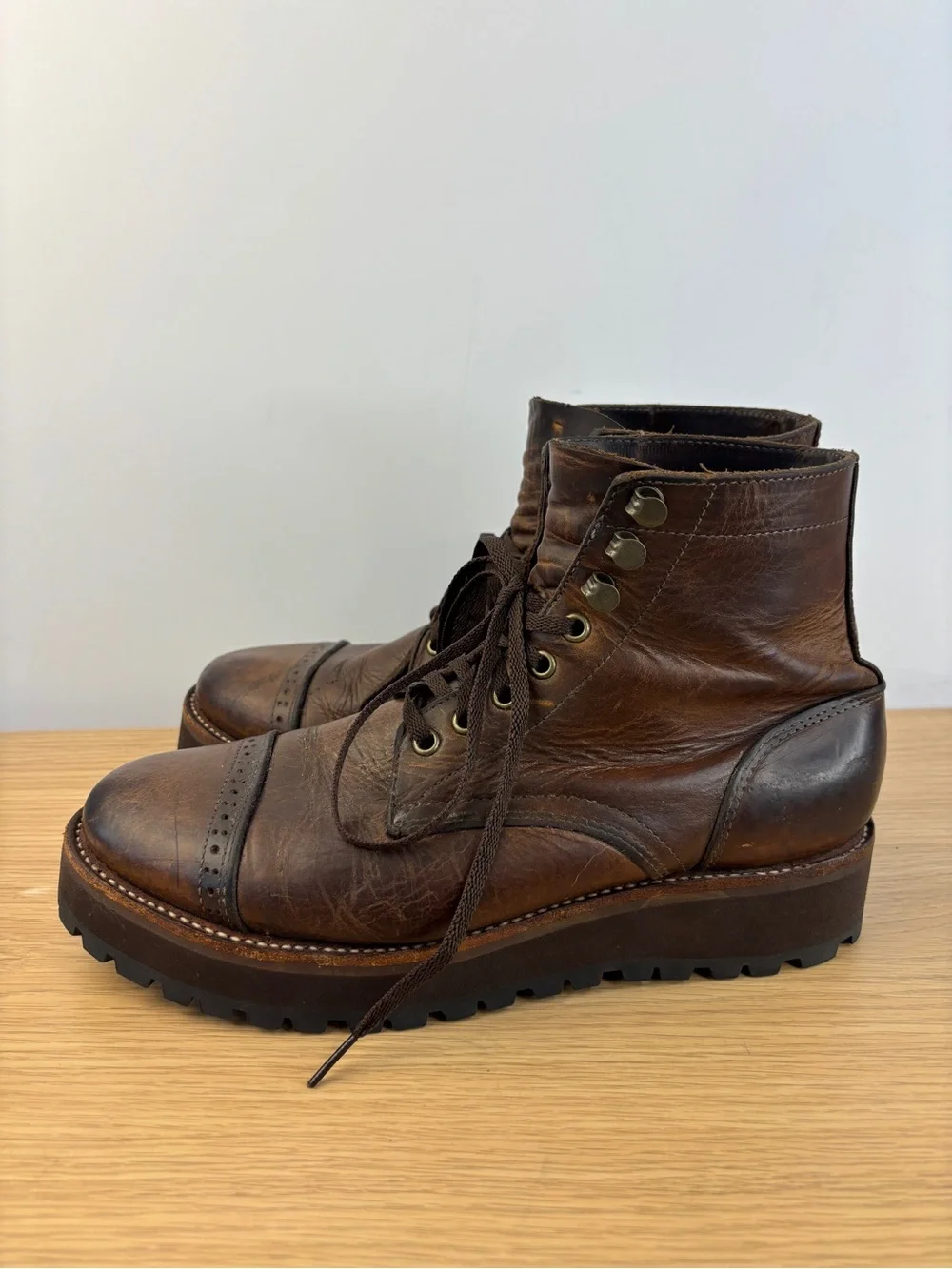 Jim Green 719 Men's 8-8.5 Brown Durable Leather Lace-Up Work Boots